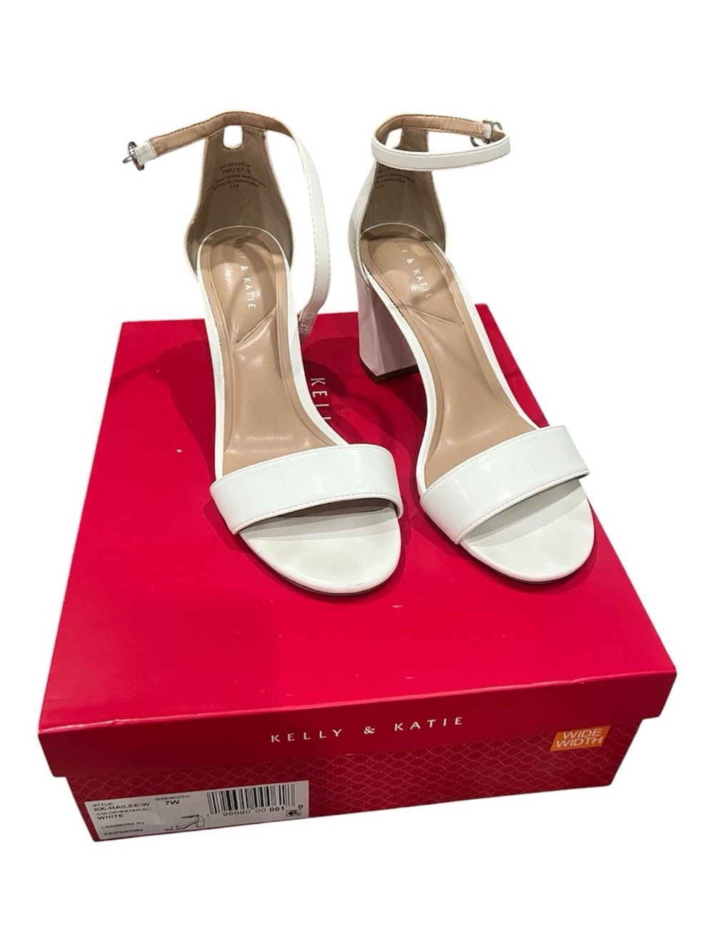 Kelly & Katie White Ankle-Strap Block Heels